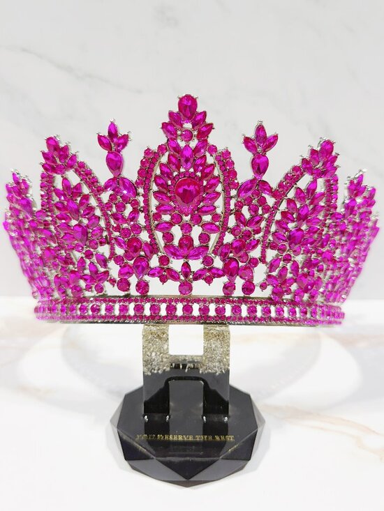 Fuchsia Rhinestone Tiara, Princess Tiara, Silver Pageant Crown, Wedding Headband main image 5